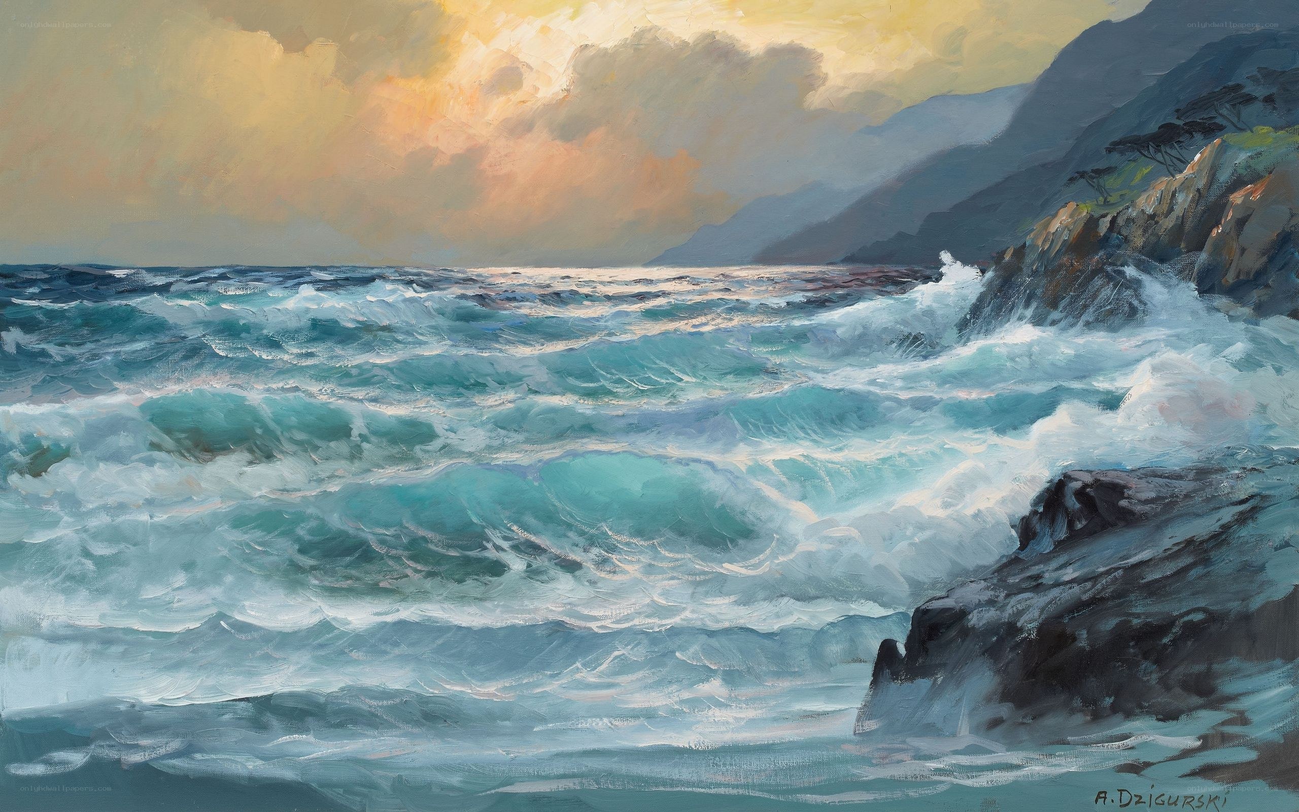 Ocean waves crashing on rocks