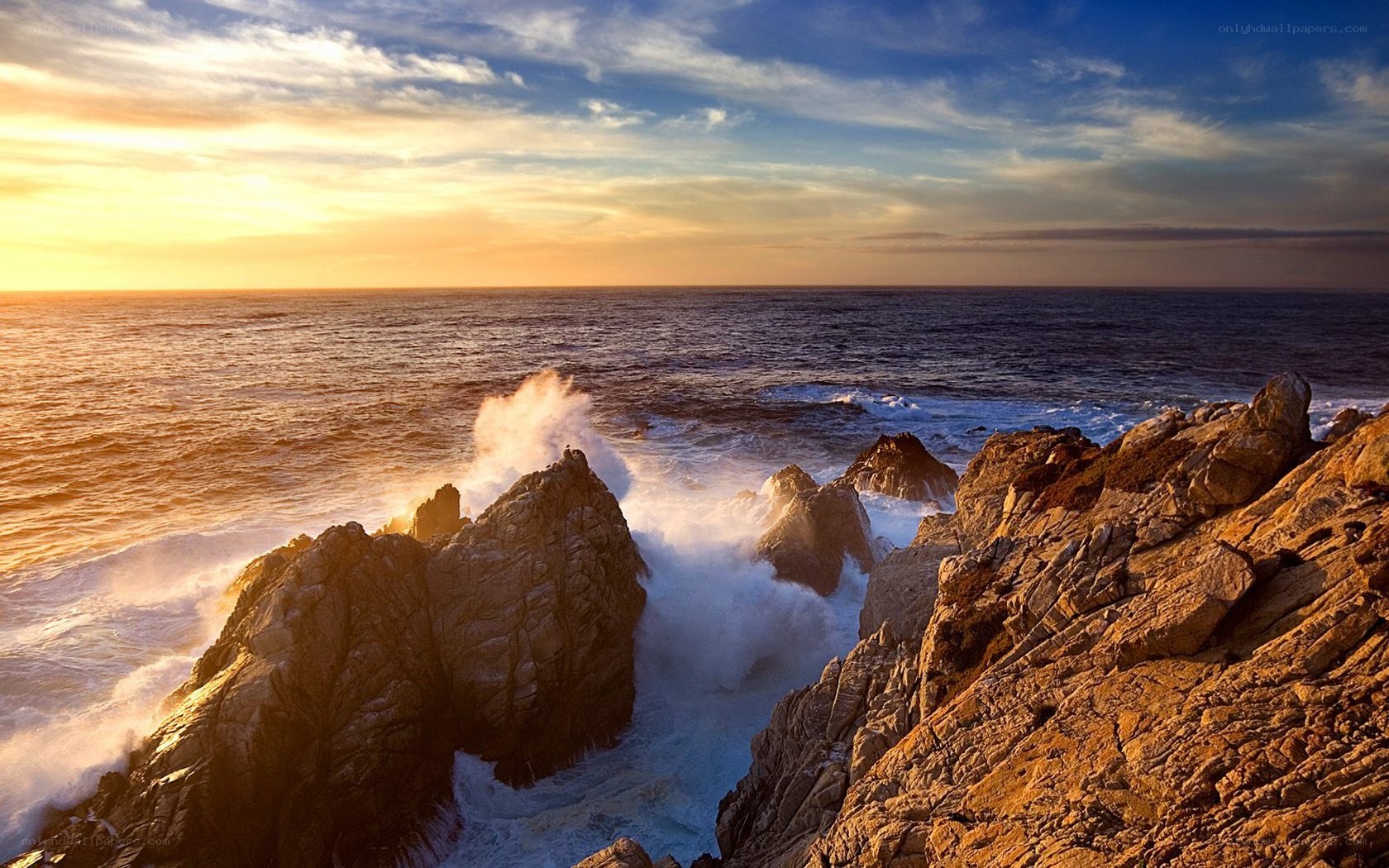 Ocean waves crashing on rocks