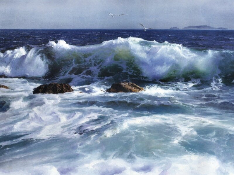 Ocean waves crashing on rocks