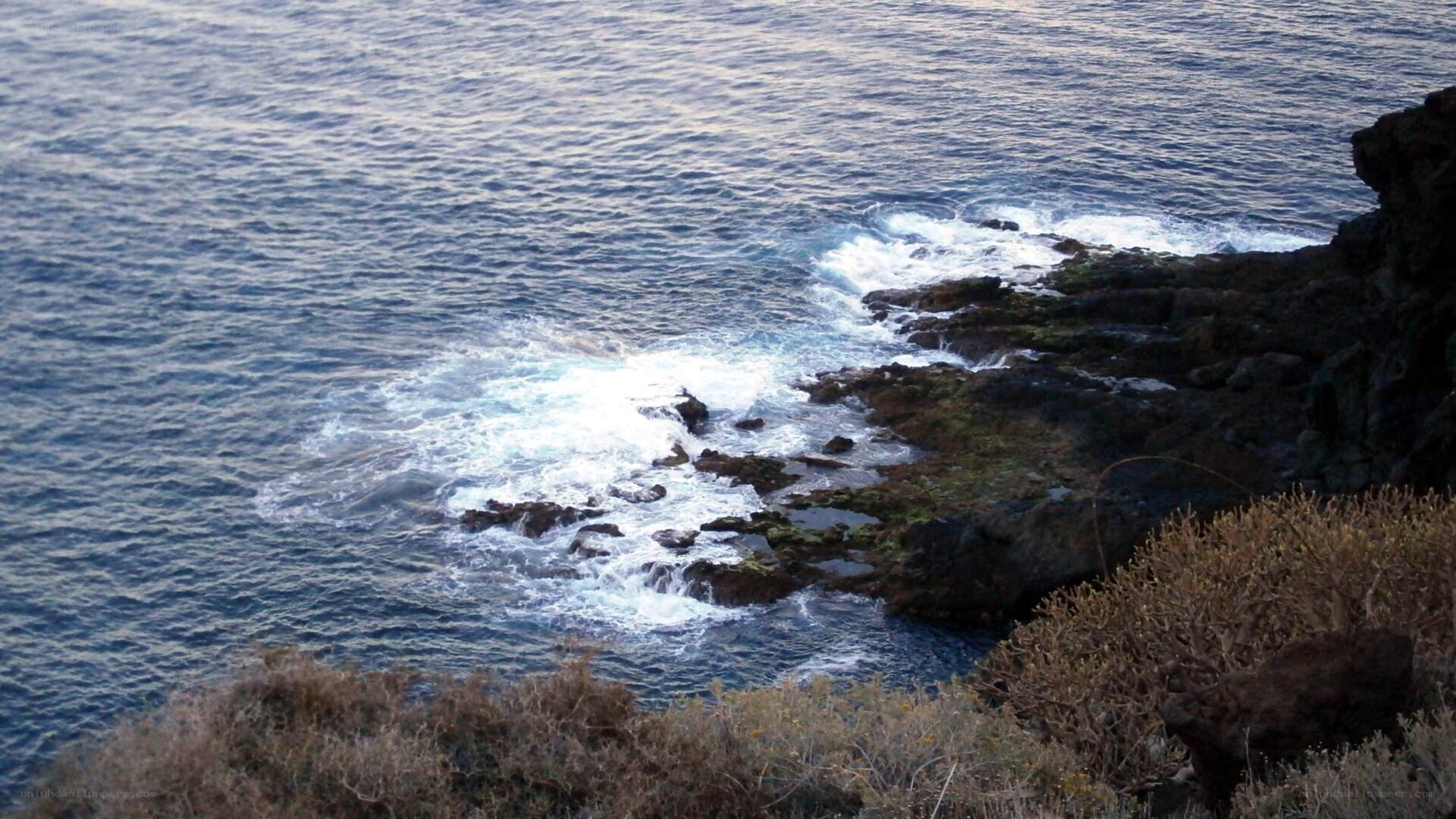 ocean waves crashing on rocks