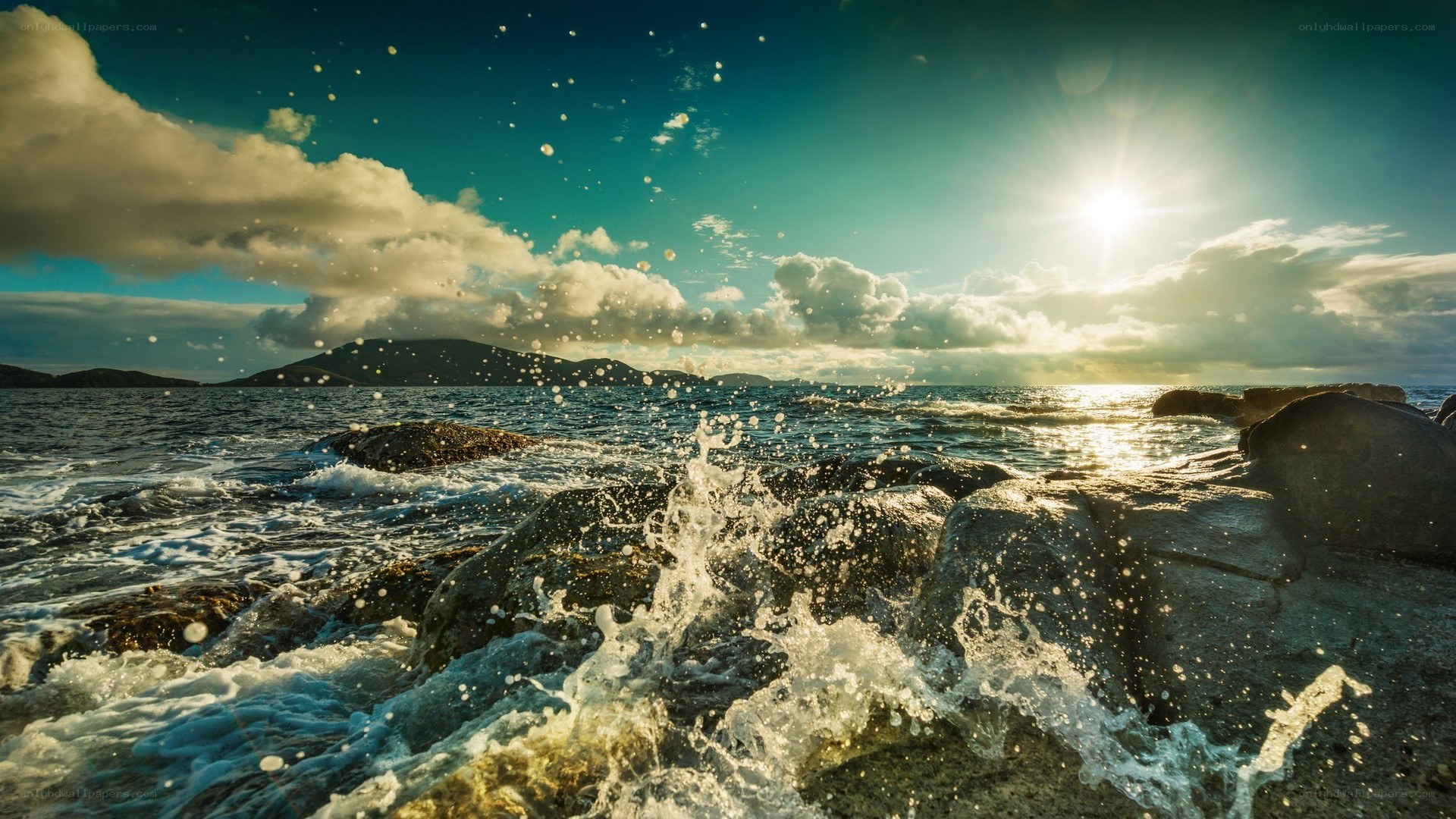Ocean waves crashing on rocks