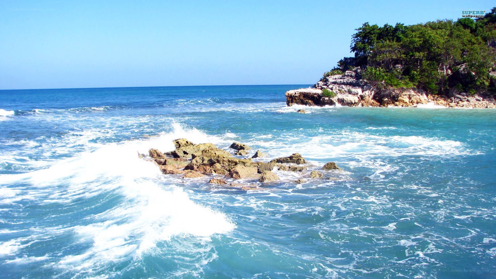 Ocean waves crashing on rocks