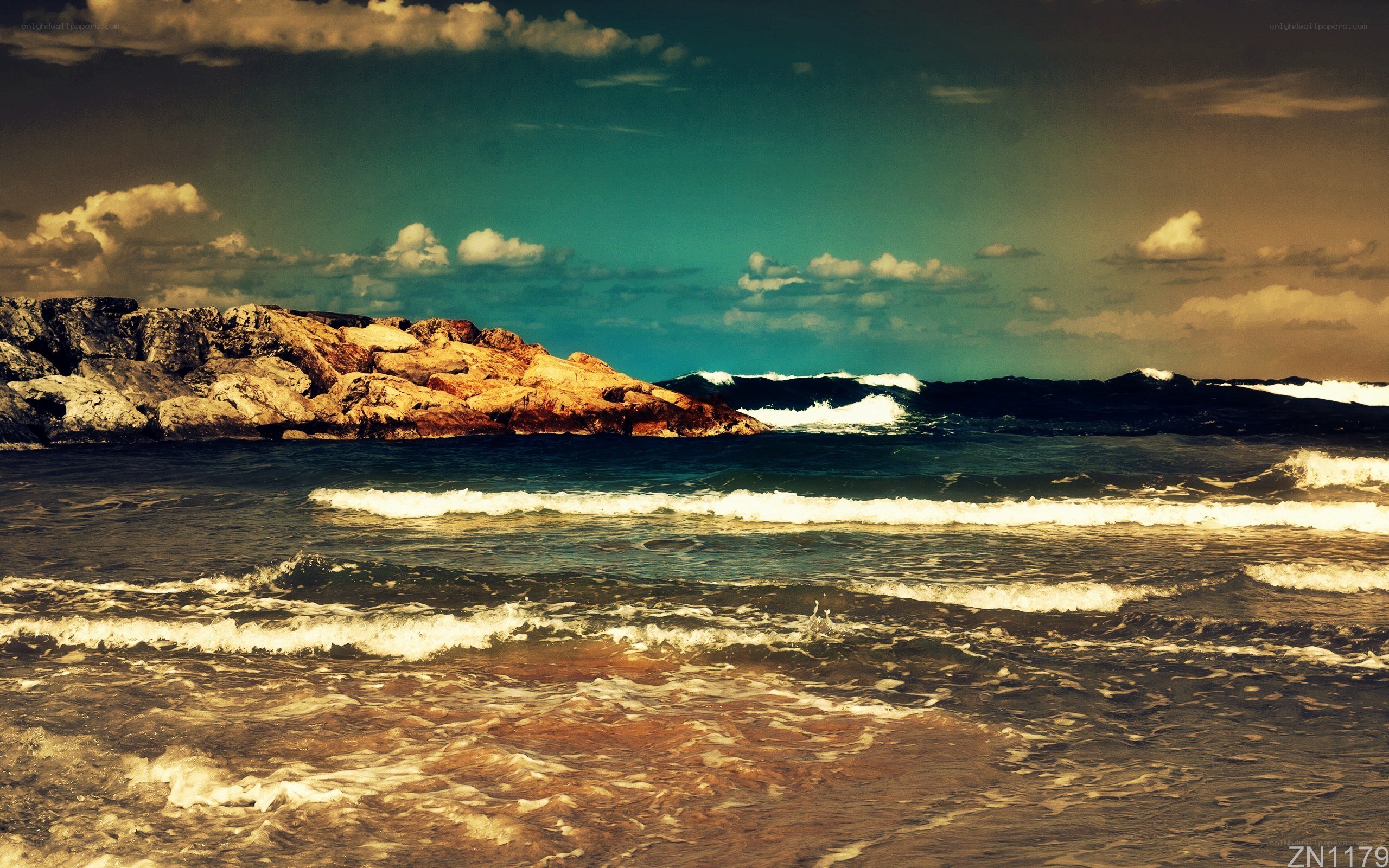 Ocean waves crashing on rocks