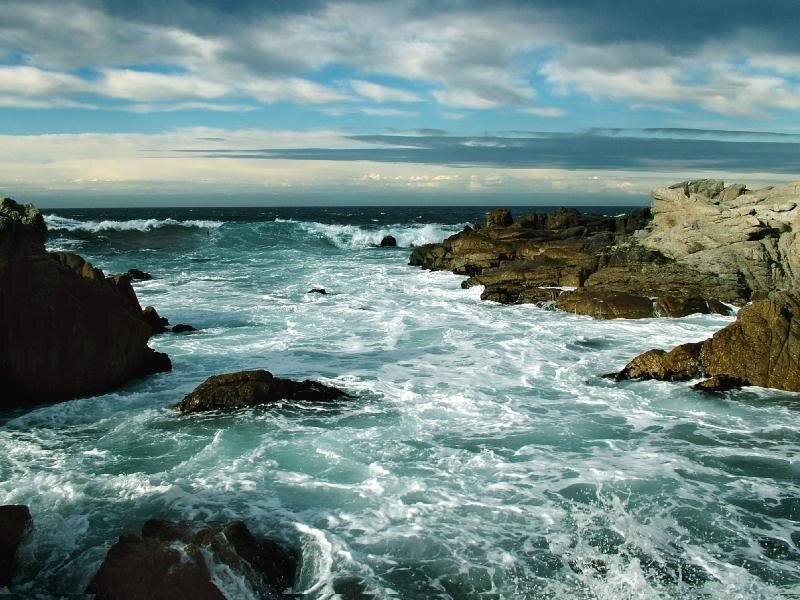 Ocean Waves Crashing on Rocks — Blue, Dramatic, Afternoon, Photograph, Sea