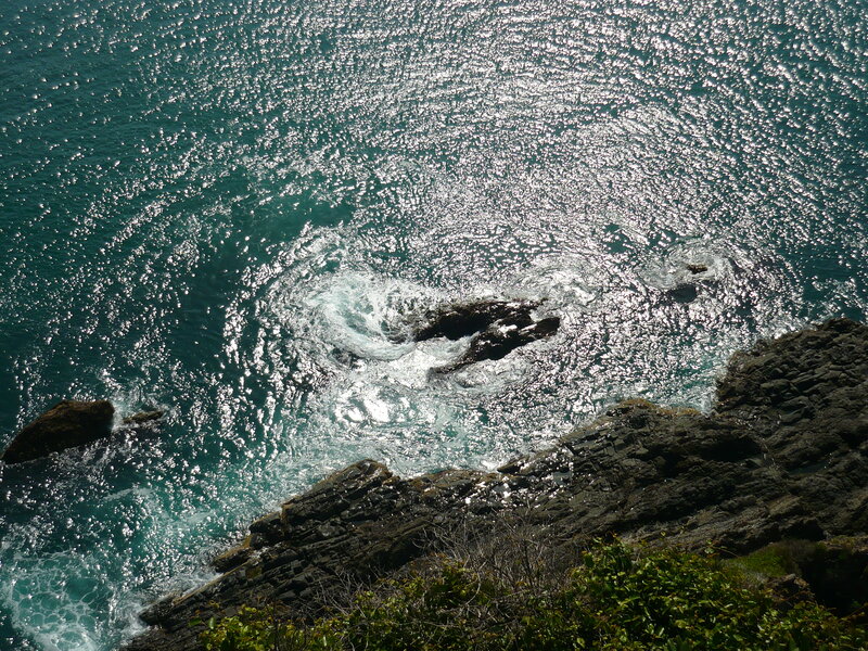 Ocean Waves Crashing on Rocks — Blue, Dramatic, Afternoon, Photograph, Vegetation
