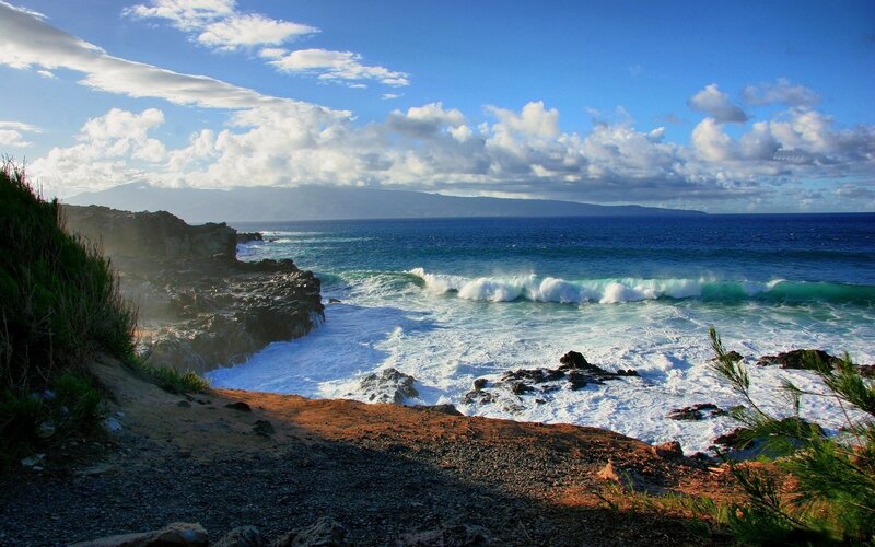 Ocean Waves Crashing on Rocks — Blue, Dramatic, Afternoon