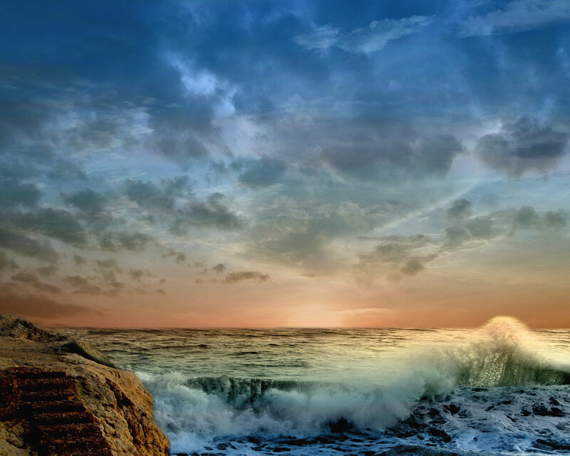 Ocean Waves Crashing on Rocks — Blue, Dramatic