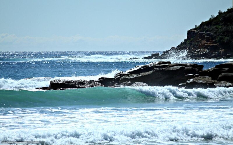 Ocean Waves Crashing on Rocks — Blue, Dynamic, Afternoon, Photograph