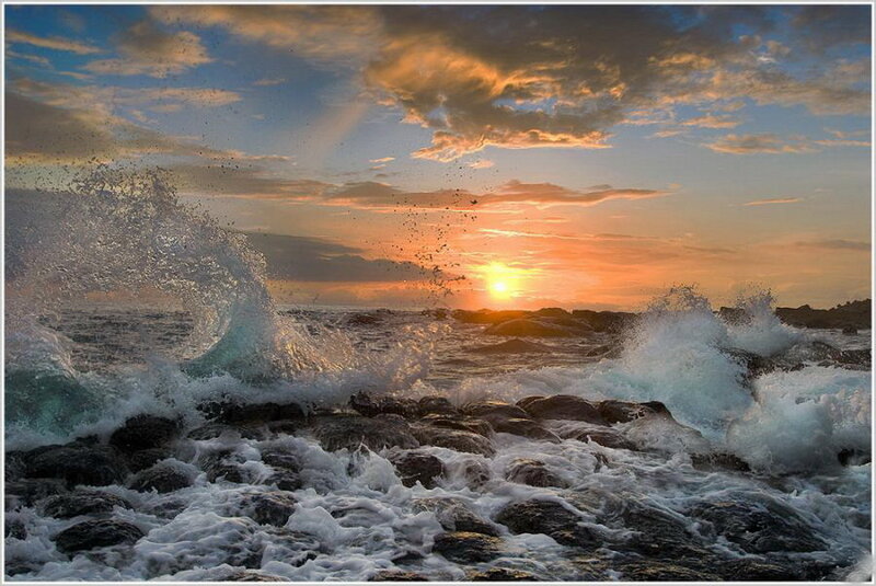 Ocean Waves Crashing on Rocks — Orange, Dramatic