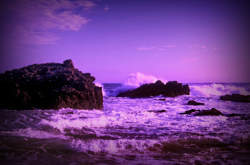 Ocean Waves Crashing on Rocks — Purple