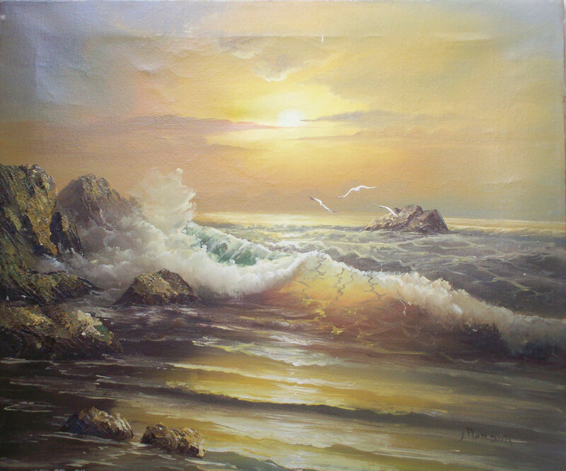 Ocean Waves Crashing on Rocks — Yellow