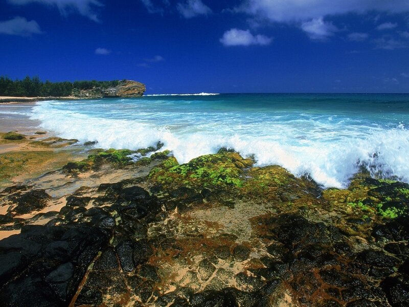 Ocean waves crashing on rocky shore