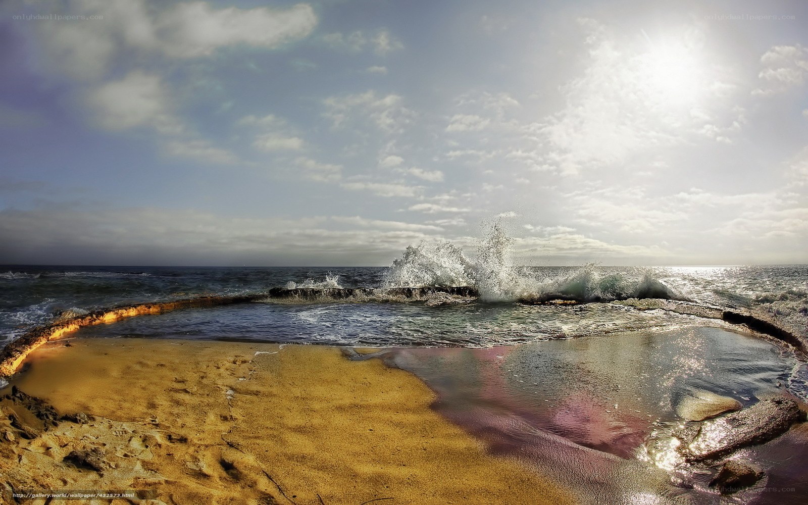 Ocean waves crashing on rocky shore