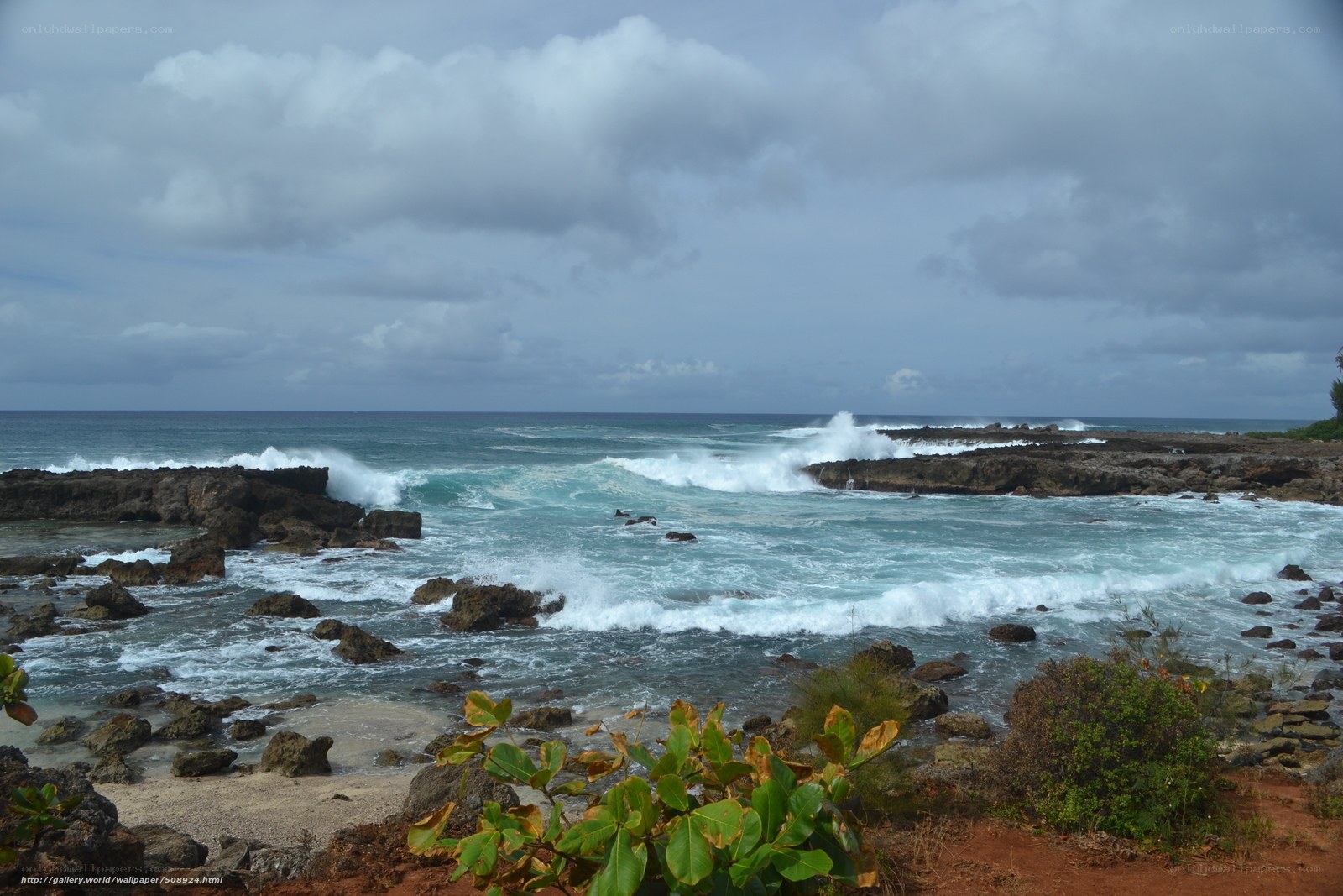 Ocean waves crashing on rocky shore