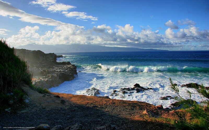 Ocean waves crashing on rocky shore
