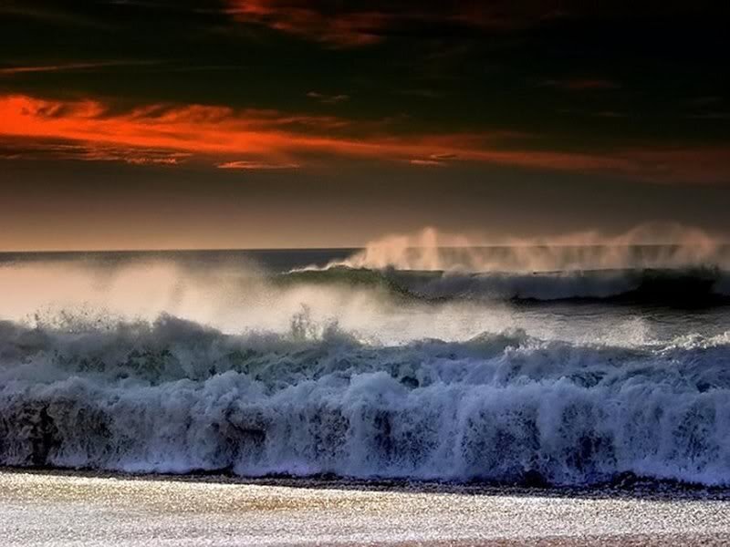 Ocean Waves Crashing — Orange, Dramatic, Sunset, Photograph