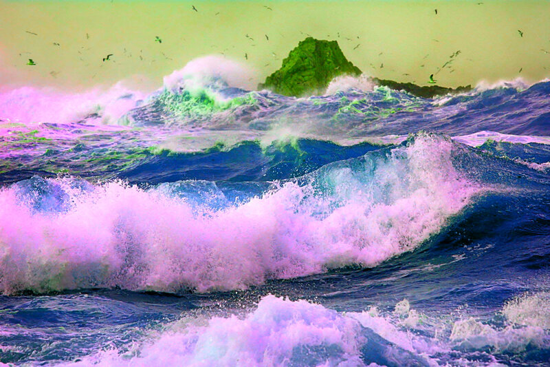 Ocean Waves Crashing — Purple, Dramatic, Photograph