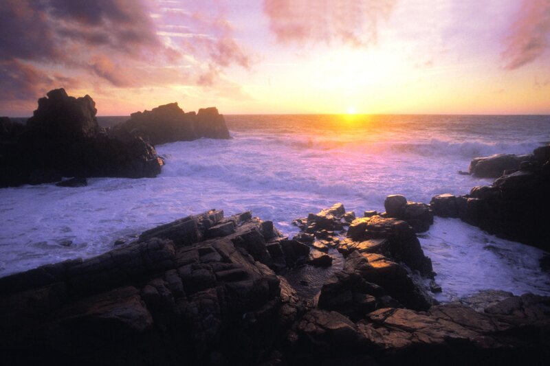 Ocean Waves Crashing — Purple, Dramatic, Sunset, Photograph, Rocks