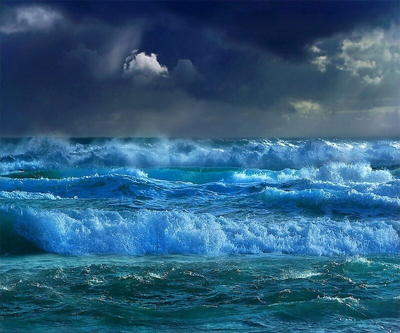 Ocean Waves in Storm — Blue, Dramatic, Photograph, Clouds