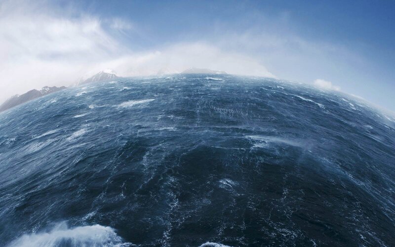 Ocean Waves in Storm — Blue, Dramatic, Photograph, Mountains