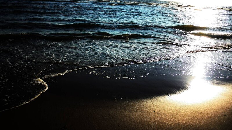 Ocean Waves on Beach — Black, Dramatic, Sunset