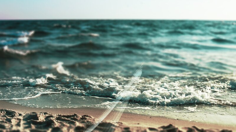 Ocean Waves on Beach — Blue, Calm, Afternoon, Photograph, Sand, Foam, Sky