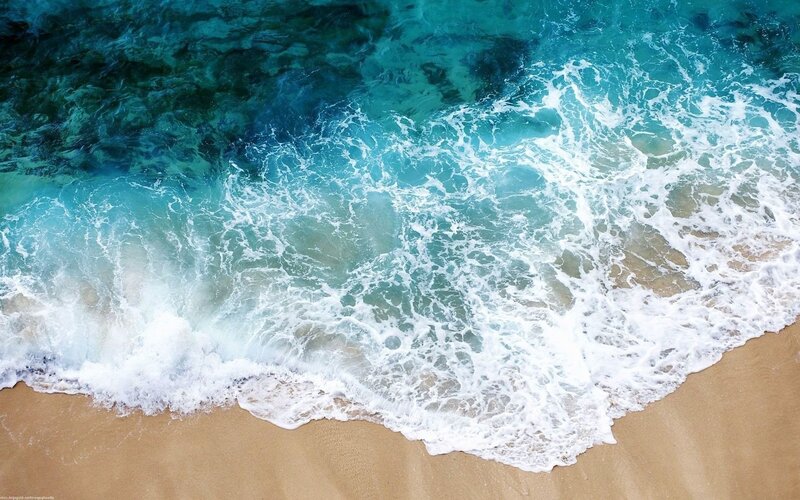 Ocean Waves on Beach — Blue, Calm, Afternoon, Photograph, Sand, Foam