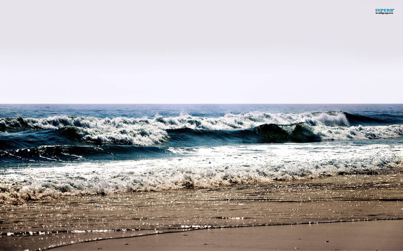 Ocean Waves on Beach — Blue, Calm, Afternoon, Photograph, Sand, Sea, Sky