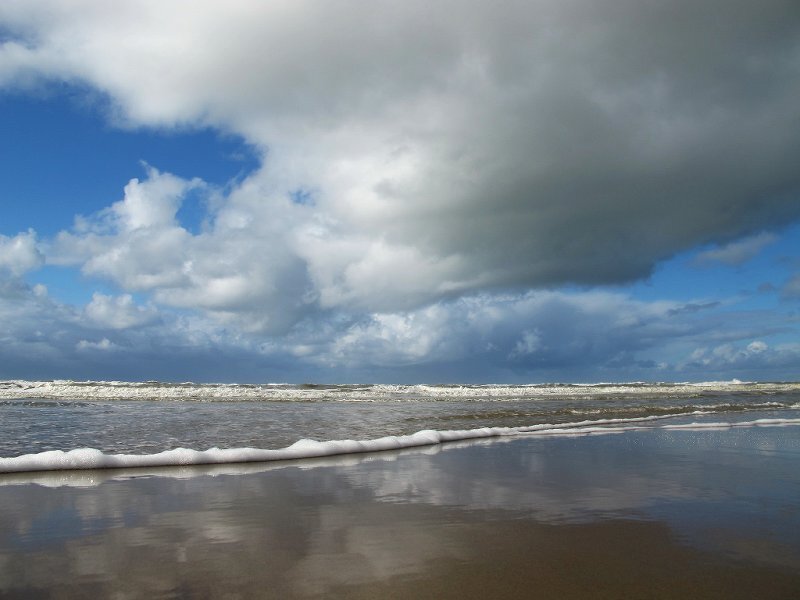 Ocean Waves on Beach — Blue, Dramatic, Afternoon, Photograph, Clouds