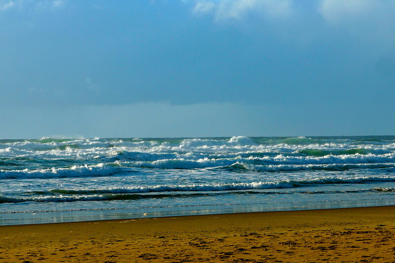 Ocean Waves on Beach — Blue, Dramatic, Afternoon, Photograph, Sand