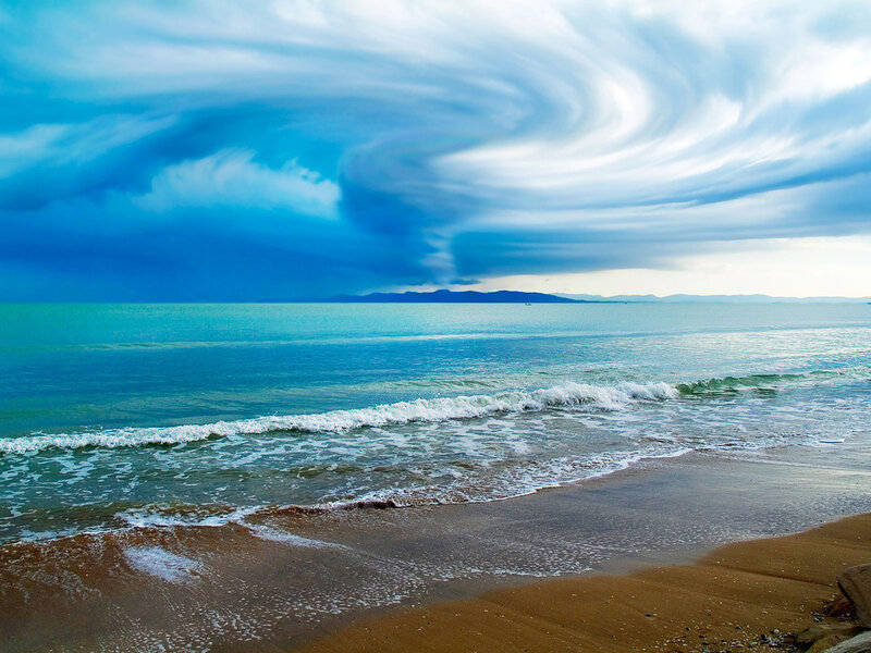 Ocean Waves on Beach — Blue, Dramatic, Afternoon