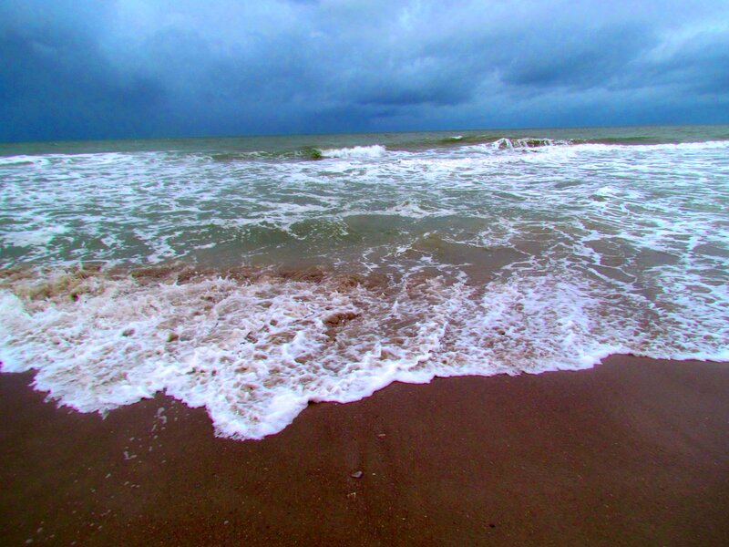 Ocean Waves on Beach — Blue, Dramatic, Photograph, Sand, Clouds