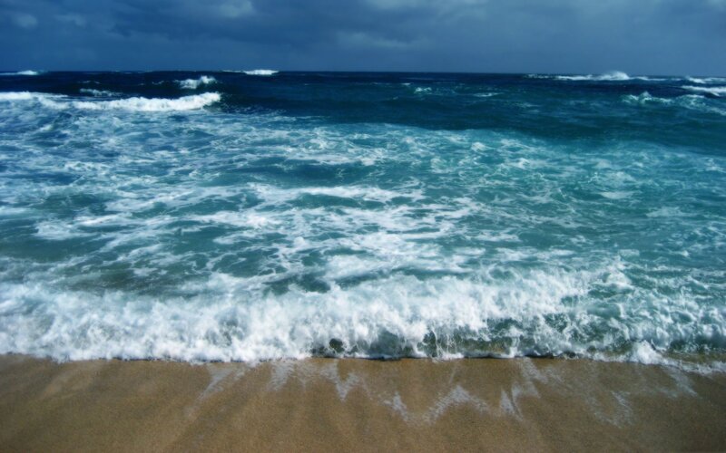 Ocean Waves on Beach — Blue, Dramatic, Photograph, Sand, Sea, Sky