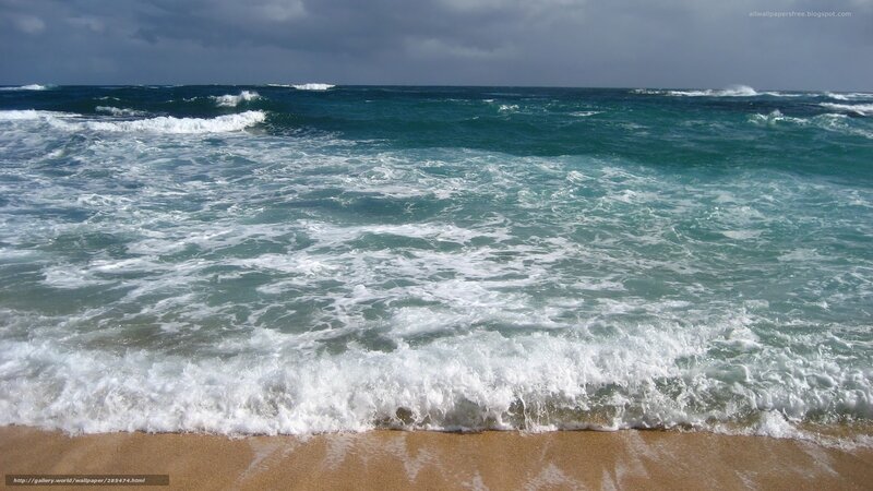 Ocean Waves on Beach — Blue, Dramatic, Photograph, Sand, Sky, Foam
