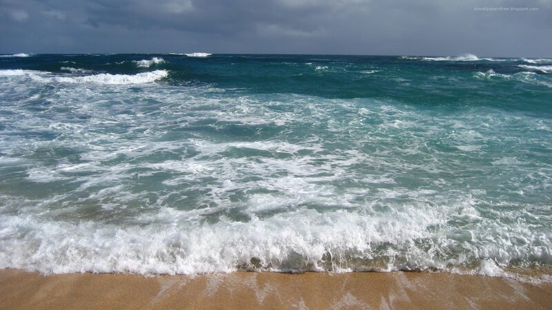 Ocean Waves on Beach — Blue, Dramatic, Photograph, Sand, Sky