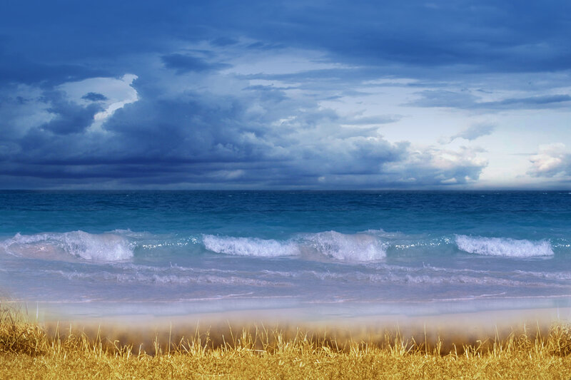 Ocean Waves on Beach — Blue, Dramatic, Photograph