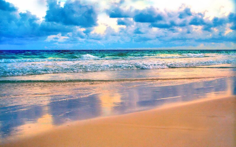 Ocean Waves on Beach — Blue, Dramatic, Sunset, Photograph, Clouds, Sand, Sea