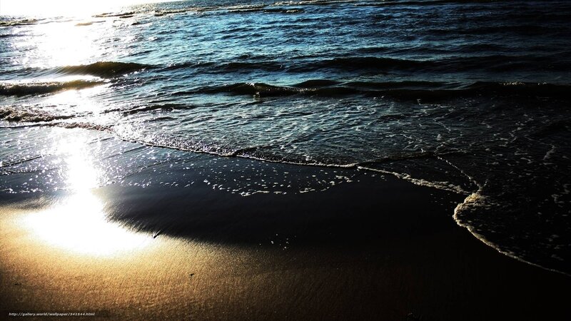 Ocean Waves on Beach — Blue, Dramatic, Sunset, Photograph, Sand, Sunlight