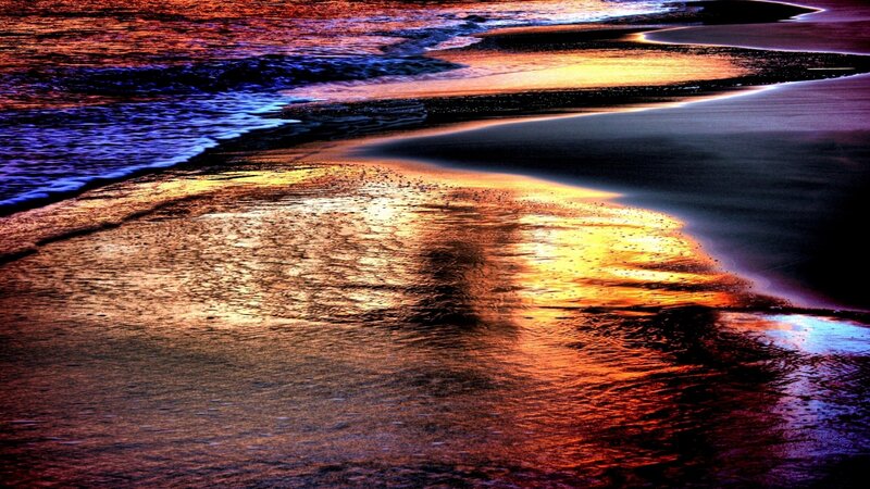 Ocean Waves on Beach — Blue, Dramatic, Sunset, Photograph, Sand, Water
