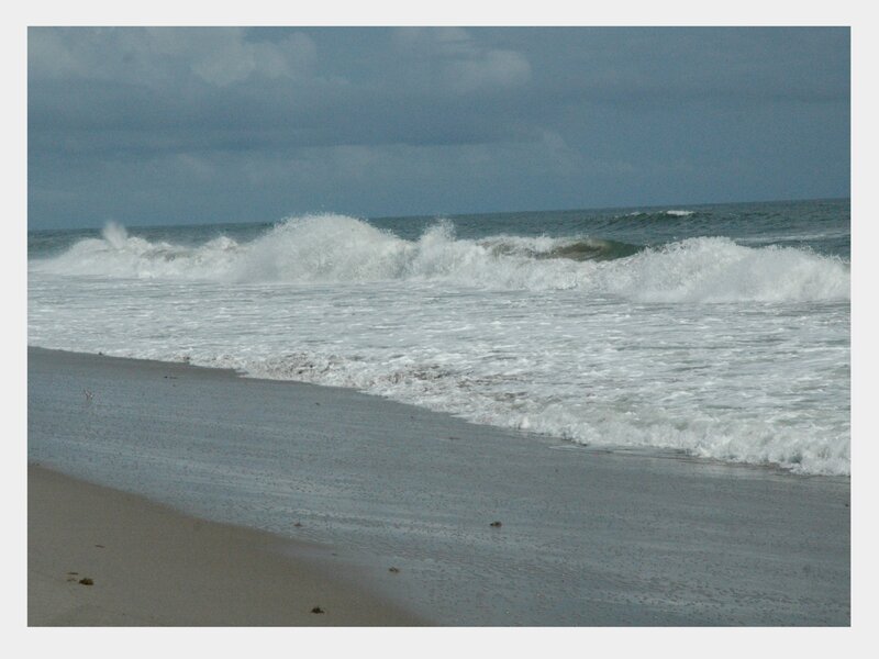 Ocean Waves on Beach — Blue, Overcast, Photograph, Sand