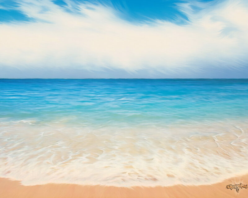 Ocean Waves on Beach — Blue, Serene, Afternoon, Painting