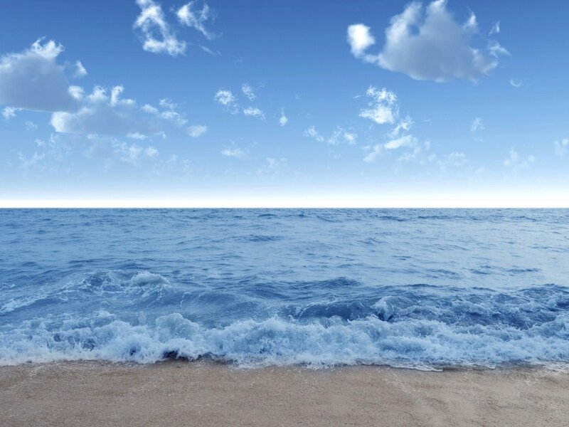 Ocean Waves on Beach — Blue, Serene, Afternoon, Photograph, Sand, Clouds