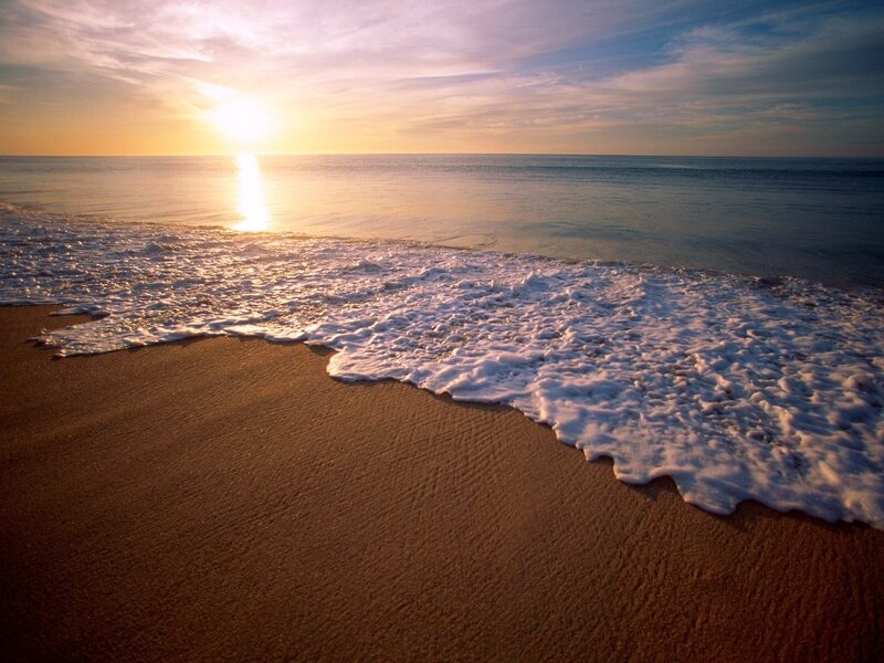 Ocean Waves on Beach — Blue, Serene, Sunset, Photograph, Sun