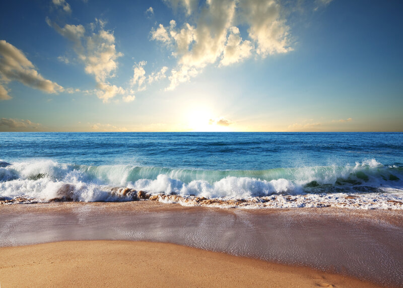 Ocean Waves on Beach — Blue, Serene, Sunset, Photograph