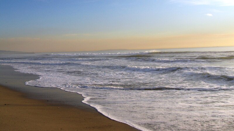 Ocean Waves on Beach — Blue, Serene, Sunset