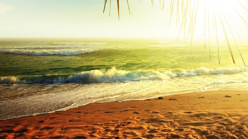 Ocean Waves on Beach — Gold, Serene, Sunset