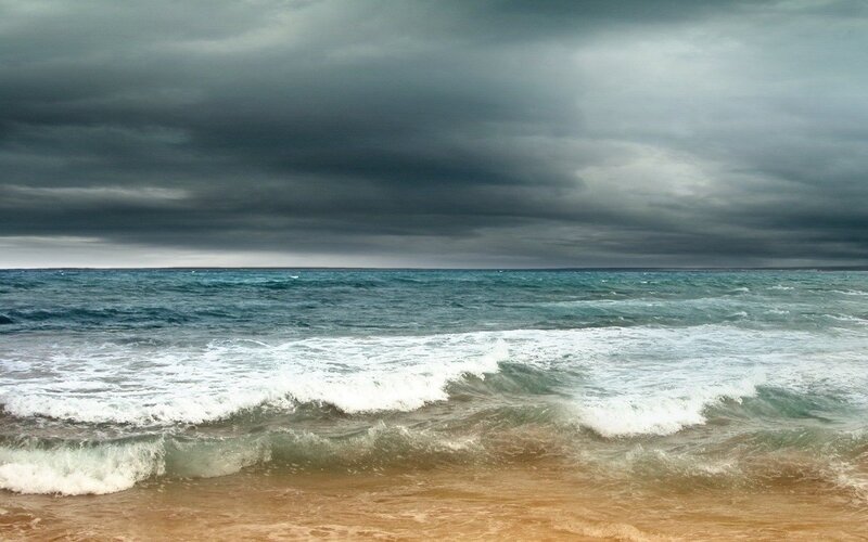 Ocean Waves on Beach — Gray, Dramatic, Photograph