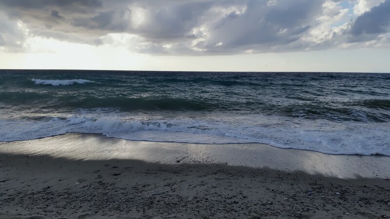 Ocean Waves on Beach — Gray, Dramatic, Sunset, Photograph