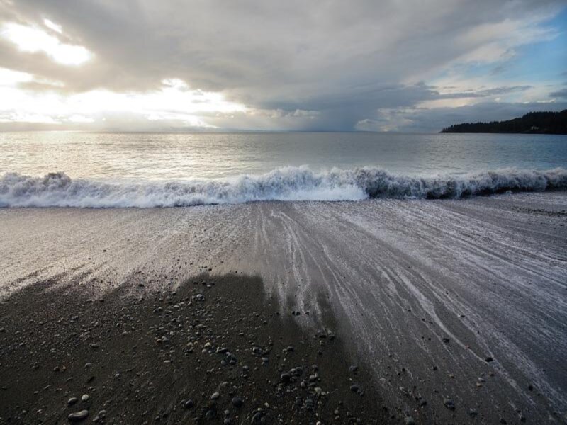 Ocean Waves on Beach — Gray, Dramatic, Sunset