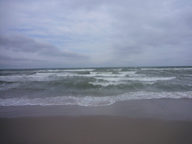 Ocean Waves on Beach — Gray, Overcast, Photograph